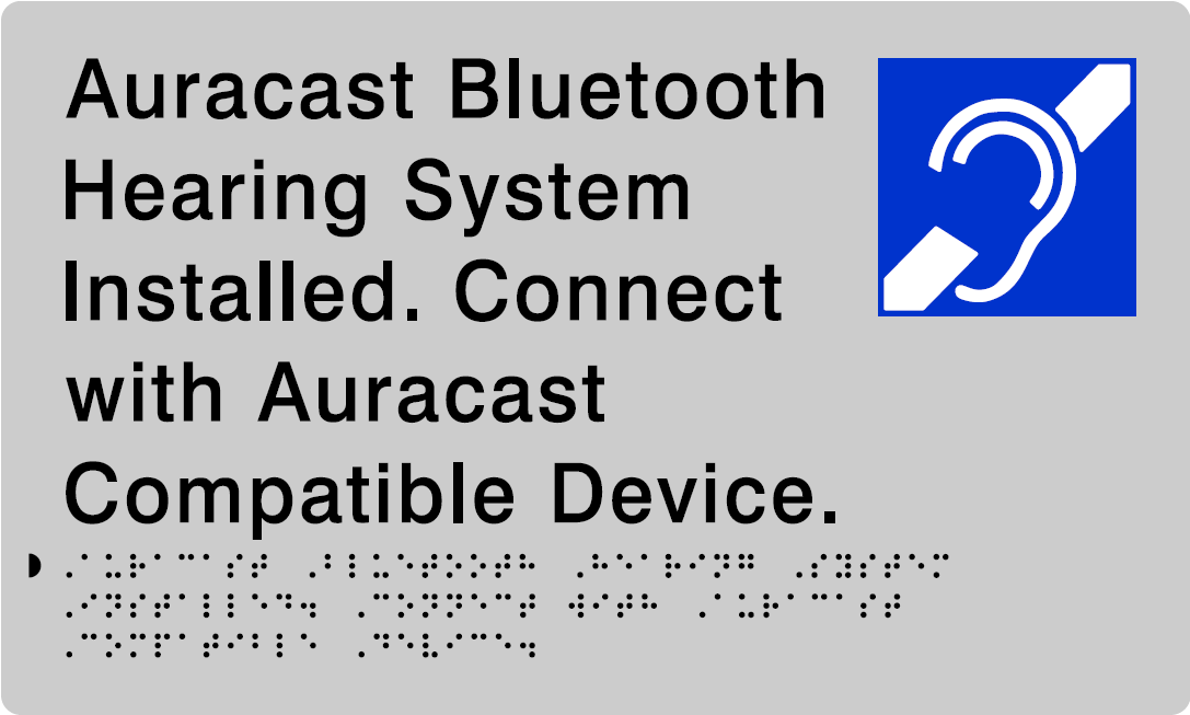 Braille Auracast Hearing Augmentation Sign - Silver